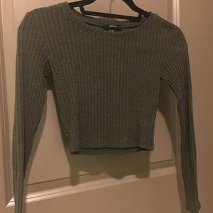 Cropped Olive Green Long Sleeve Shirt
